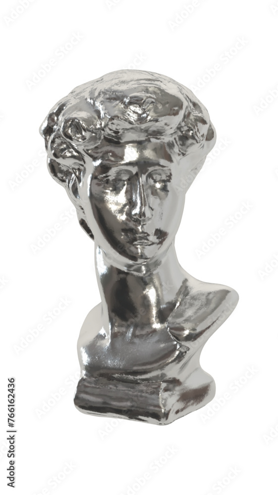 Silver Statue of the head of David. Silver metal David sculpture. Realistic 3d design isolated on white background. Vector illustration Silver Statue of the head of David. Silver metal David sculpture. Realistic 3d design isolated on white background. Vector illustration