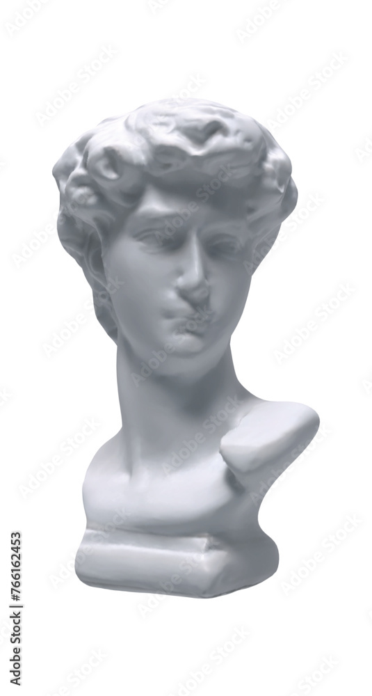 Plaster white Statue of the head of David. David sculpture. Realistic 3d design isolated on white background. Vector illustration Plaster white Statue of the head of David. David sculpture. Realistic 3d design isolated on white background. Vector illustration