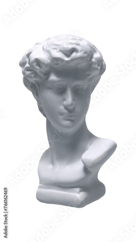 Plaster white Statue of the head of David. David sculpture. Realistic 3d design isolated on white background. Vector illustration