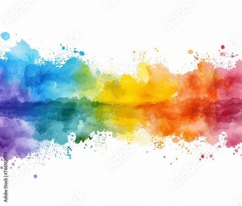 Rainbow colored paint splattered in various patterns on a white surface