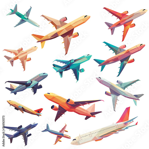 A collection of airplanes in various colors and sizes