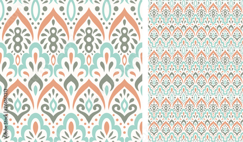 Cute scandinavian style ethnic seamless pattern. Hugge and calm hand drawn design. Moroccan tile. Mexican Spanish Talavera. Endless swatch with arabesque.