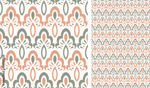 Cute scandinavian style ethnic seamless pattern. Hugge and calm hand drawn design. Moroccan tile. Mexican Spanish Talavera. Endless swatch with arabesque.