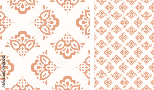 Cute scandinavian style ethnic seamless pattern. Hugge and calm hand drawn design. Moroccan tile. Mexican Spanish Talavera. Endless swatch with arabesque.