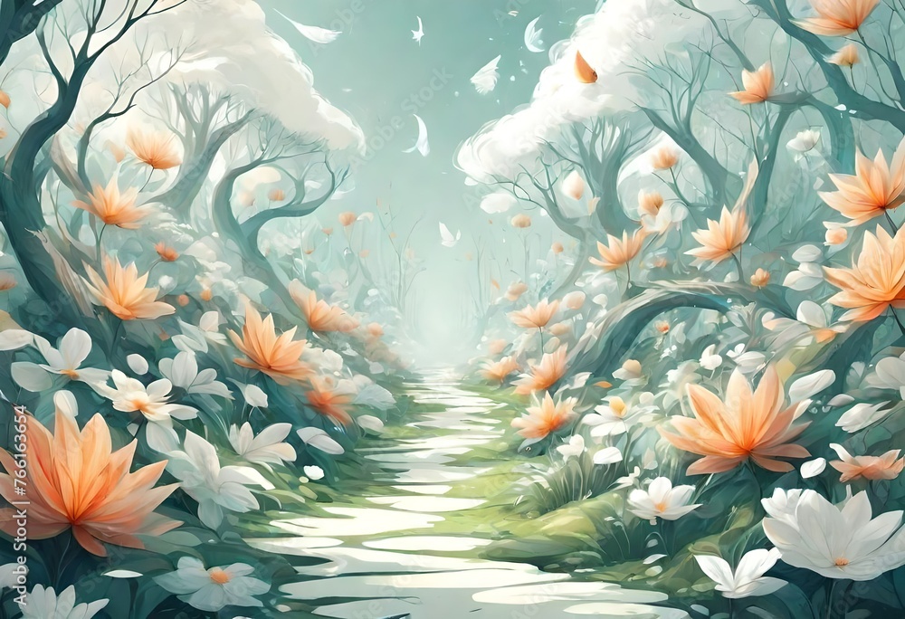 Incredibly beautiful Nature.Fantasy design.Modern Art. Magic Artistic Wallpaper.Dream, line.White Background