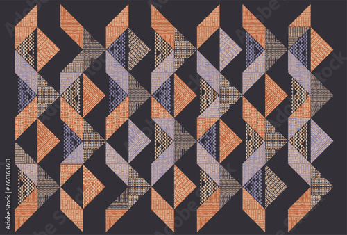 Quilt pattern.Triangle shape.Grey background.Geometric shape.Square pattern.Zigzag pattern.Seamless.Triangle shape.DIgital design.Illustration.Line.Design for skirt.Clothes.Carpet.Printing. Knitting 