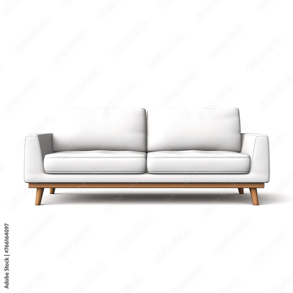 Minimalist white sofa with wooden legs on a white backdrop Minimalist white sofa with wooden legs on a white backdrop