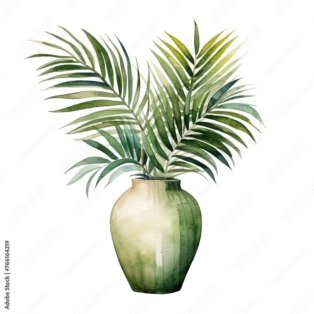 Palm leaves in vase, watercolor art Palm leaves in vase, watercolor art
