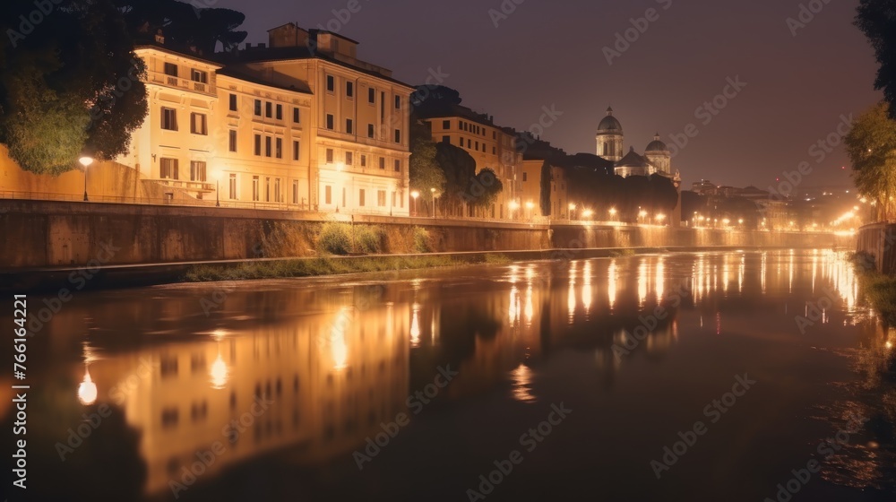 Night view of Castel Sant'angelo and the Tiber