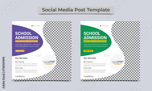 School admission social media post banner or square banner design template. vector illustration.