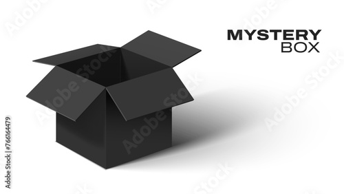 Gift Prize Black Box on White Background. Mystery Open Black Box Design. Vector Illustration.