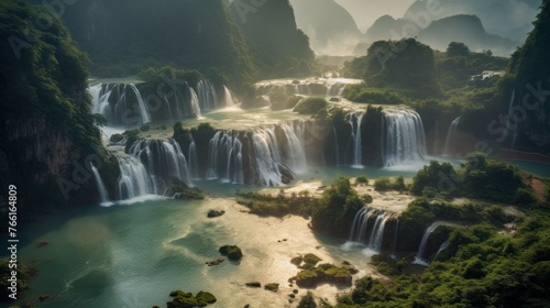 Royalty high quality free stock image aerial view of “ Ban Gioc “ waterfall photo