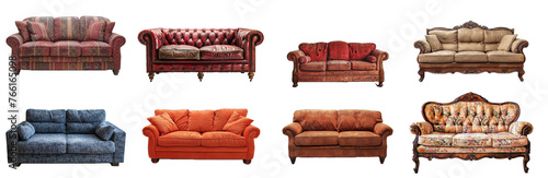 set of couches and sofas - vintage style furniture isolated photo