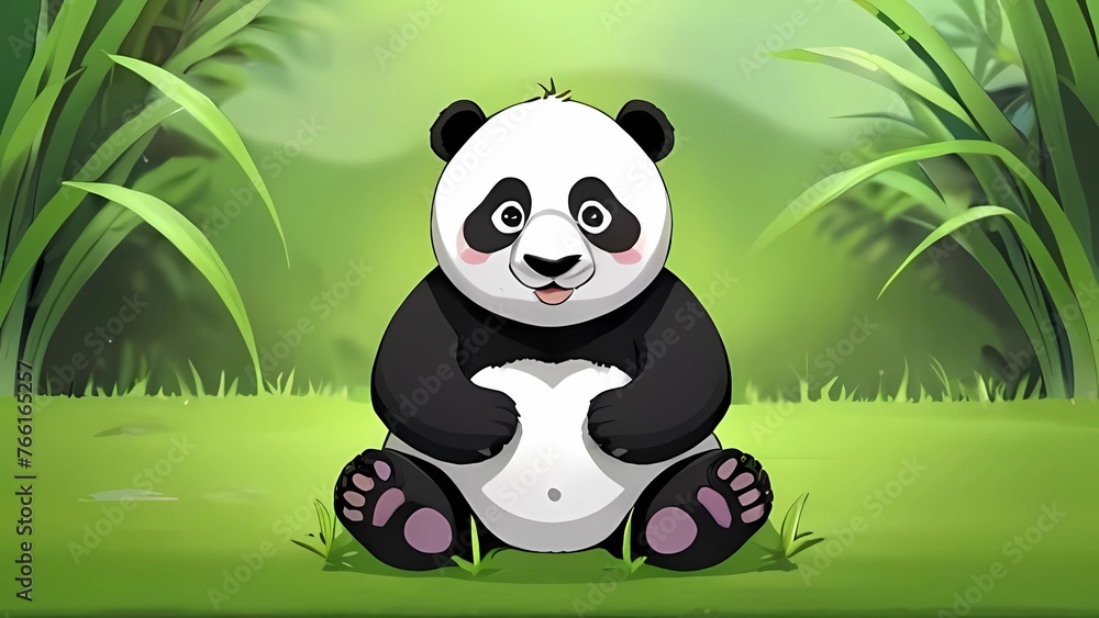 Obraz premium panda eating bamboo