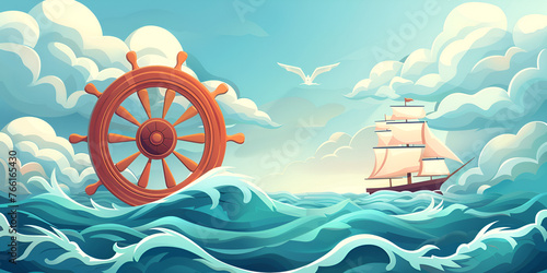 Maritime day vector illustration with ship wheel or steel. Generative ai 