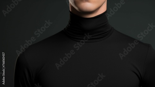 Close-Up of a Man Wearing a Black Turtleneck Sweater. Generative ai