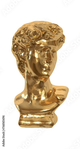 Gold Statue of the head of David. Golden David sculpture. Realistic 3d design isolated on white background. Vector illustration