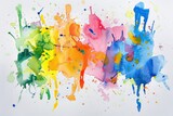 Various colors of paint splatters cover a white background in a chaotic yet vibrant display of creativity and artistic expression