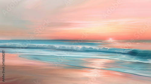 Tranquil beach sunset with soft pastel tones ,