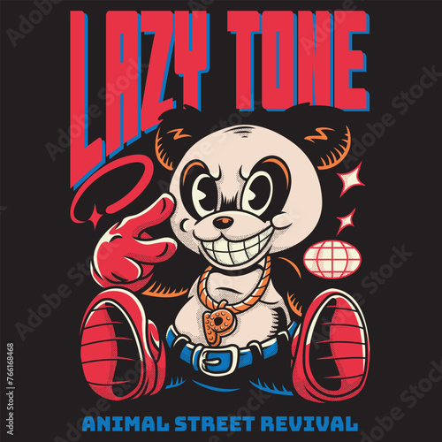 Lazy Panda Showing 2 Fingers Peace in Streetwear Cartoon Illustration (ID: 766168468)