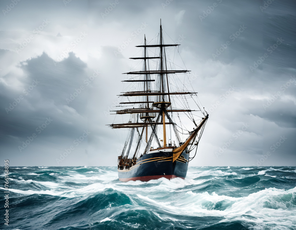 Obraz premium A ship sailing through rough waters, symbolizing resilience and perseverance in business challenges