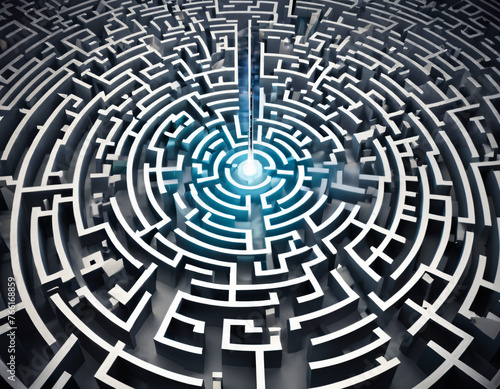 A maze with a light at the center, symbolizing the journey of navigating challenges towards success in business