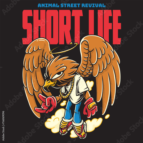 Stylish Falcon Wearing Red Gloves in Streetwear Cartoon Illustration (ID: 766169096)