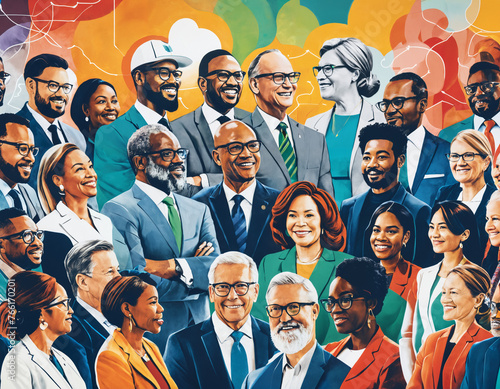 A mural depicting a diverse group of leaders collaborating on a shared vision for the future of business