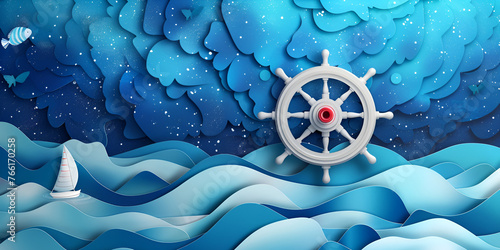 Maritime day vector illustration with ship wheel or steel. Generative ai  photo