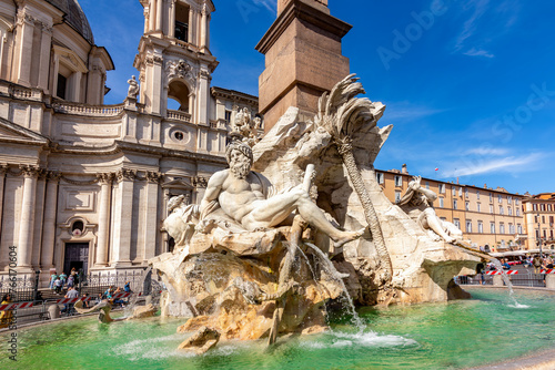 Photography Fountain of Four Rivers (Fontana dei Quattro Fiumi) on Navona square, Rome, Ital