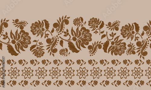 Ikat floral paisley embroidery on a brown background.geometric ethnic oriental pattern traditional.Aztec-style abstract. design for texture, fabric, clothing, wrapping, scarf, sarong photo