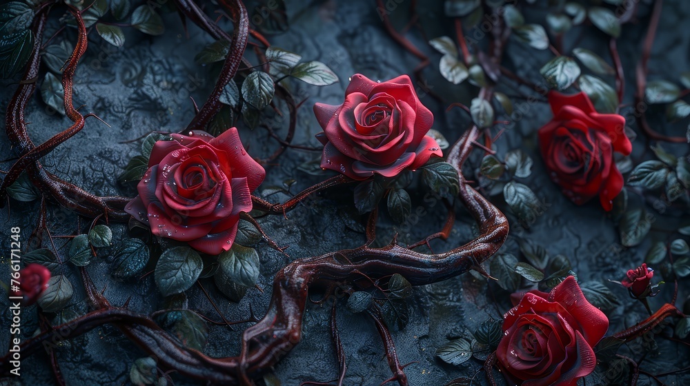Gothic Rose Vine Saturated & Bold   Interactive UI/UX Elements ,