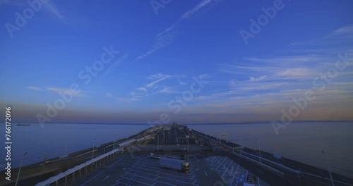 A dusk traffic jam on the highway at Tokyo bay area in Chiba super wide shot photo