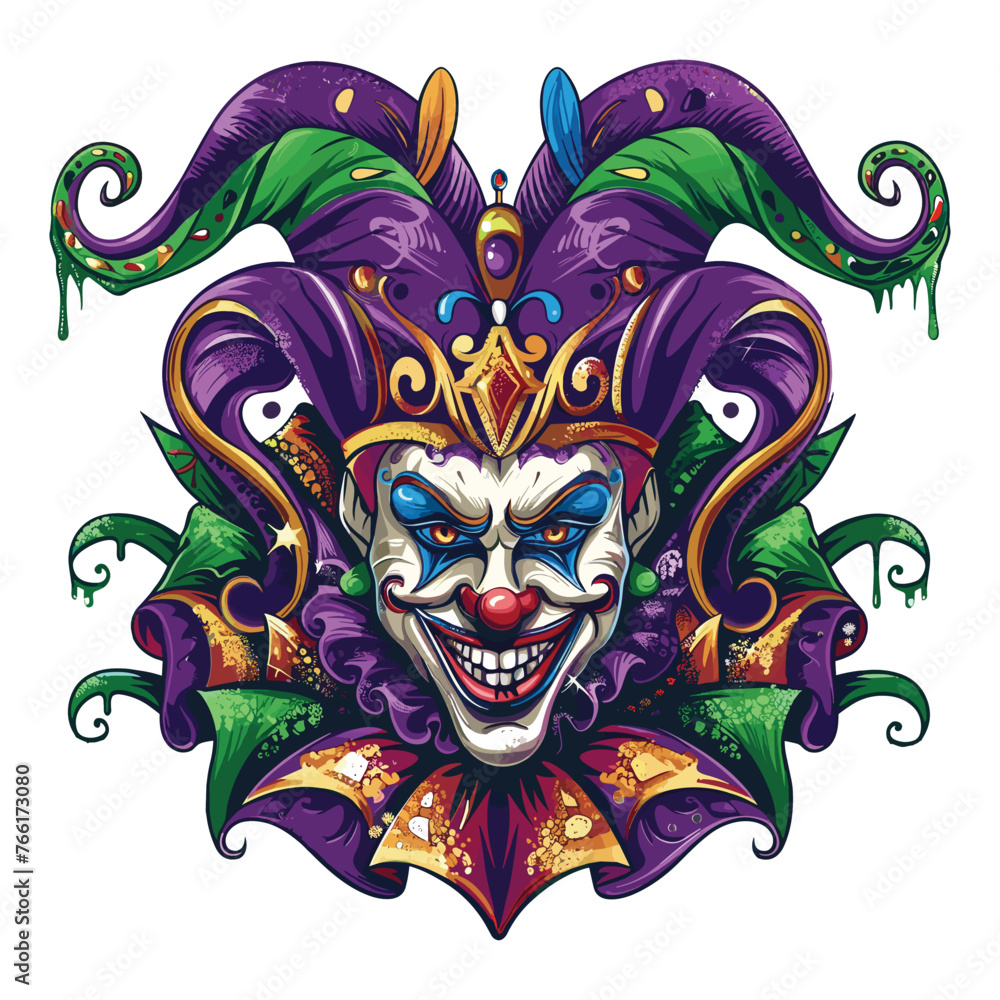 Naklejka premium Illustration of a Mardi Gras jester with a mask in vector format.
