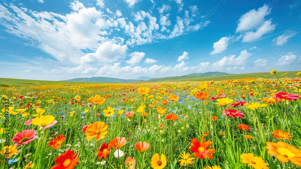 Fields of vibrant daisy stretching to the horizon