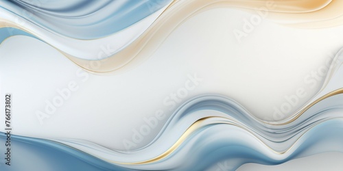 白背景に水色と金色の立体的な波の層がある爽やかな抽象背景テンプレート