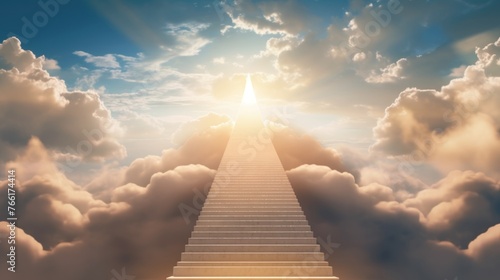 Stairway to heaven in heavenly concept. Religion background. Stairway to paradise in a spiritual concept. photo