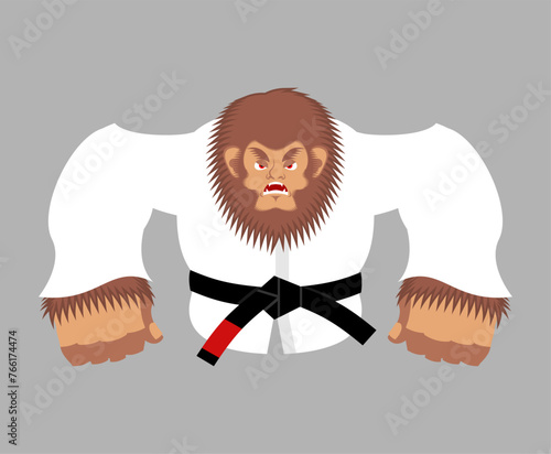 Yeti in judo kimono. Karate Yeti mascot. Angry sport animal