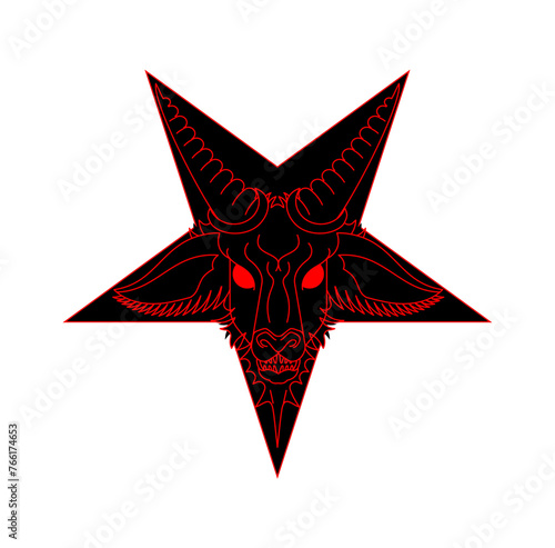 Satan sign. Goat head in pentagram. Baphomet symbol