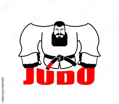 Angry man in judo kimono. Karate strong man