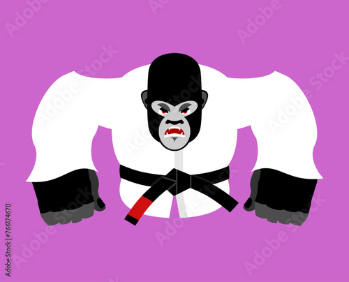 Gorilla in judo kimono. Karate Monkey mascot. Angry sport animal