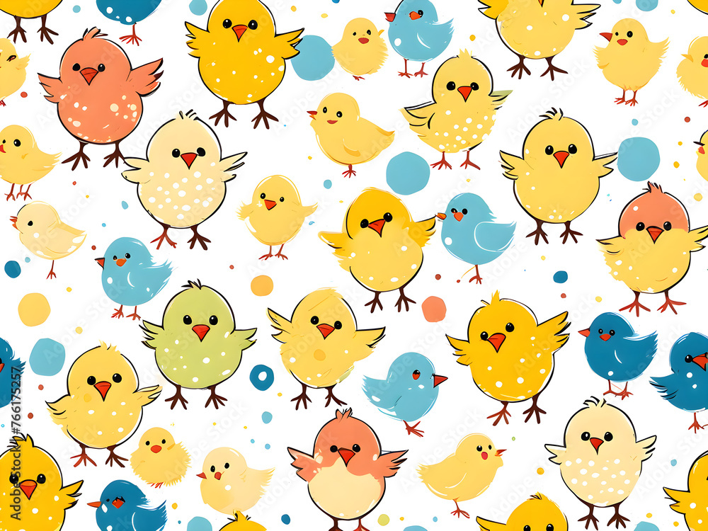 A lot of illustrations of chicks eating rice A lot of illustrations of chicks eating rice