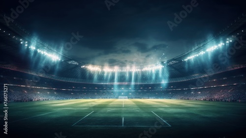 Stadium in the lights and flashes, football field. Concept sports background, © Zie