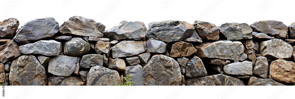 Stone wall - bricks and rocks stacked for a barrier isolated on transparent background Stone wall - bricks and rocks stacked for a barrier isolated on transparent background