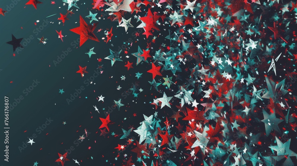 An array of stars cascading across a dark background in a patriotic display of red, white, and blue for Memorial Day. An array of stars cascading across a dark background in a patriotic display of red, white, and blue for Memorial Day.