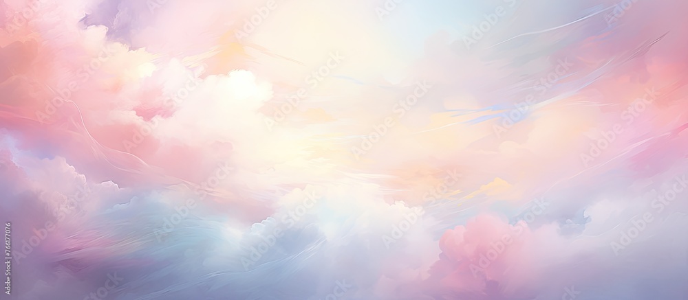 A gorgeous artwork depicting a serene sky filled with fluffy white clouds A gorgeous artwork depicting a serene sky filled with fluffy white clouds