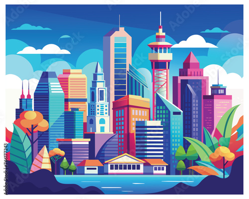 City skyline with buildings and skyscrapers vector