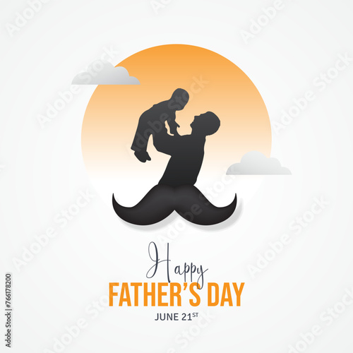 Fathers Day June 21st with moustache father and child silhouette illustration isolated background