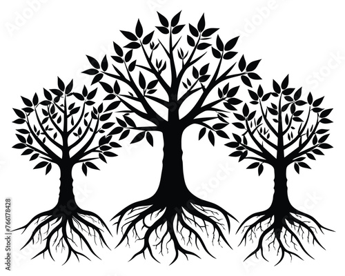 Black Tree With Roots Silhouette Stock illustration