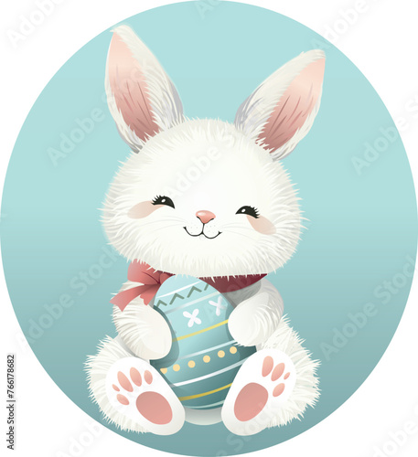 Easter white rabbit with Easter colored egg